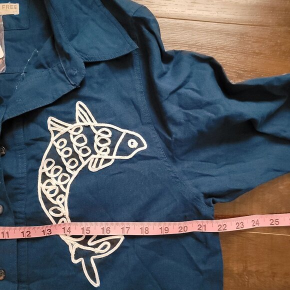 Free People We The Free Tidal Stitch Shirt Womens S Fisherman Sardine Nautical - Picture 5 of 7